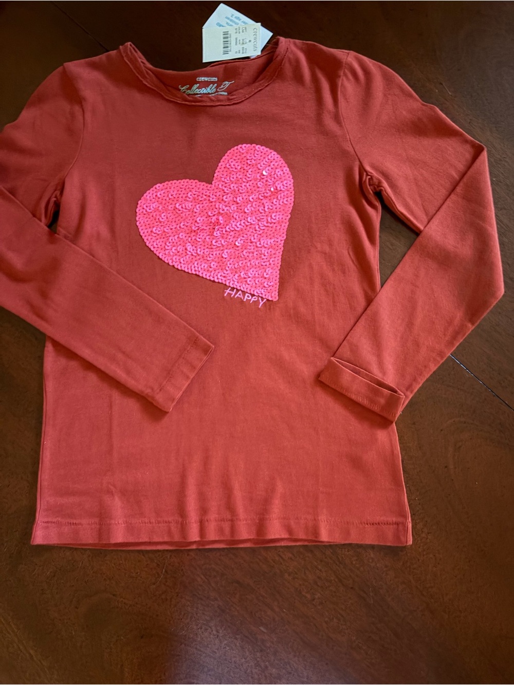 Crewcuts Red Long-Sleeve Tee with Pink Sequin Heart